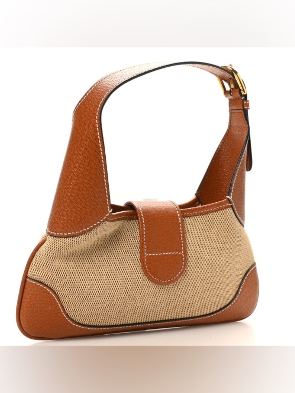 Gucci Aphrodite Small Tan Leather & Beige Canvas Shoulder Bag with Gold GG - Picture 2 of 4